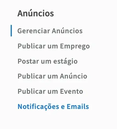 Captura de tela do site do Idealista mostrando onde alterar "Notificações e E-mails" no painel.