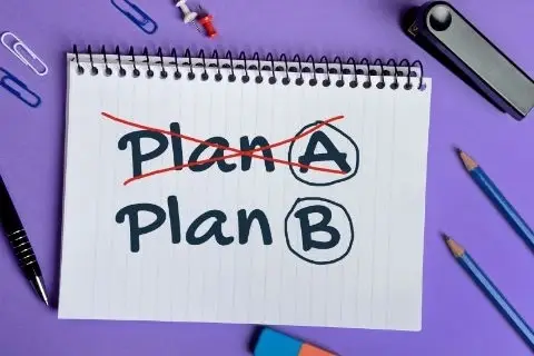A cartoon of a notepad with "Plan A" crossed out.