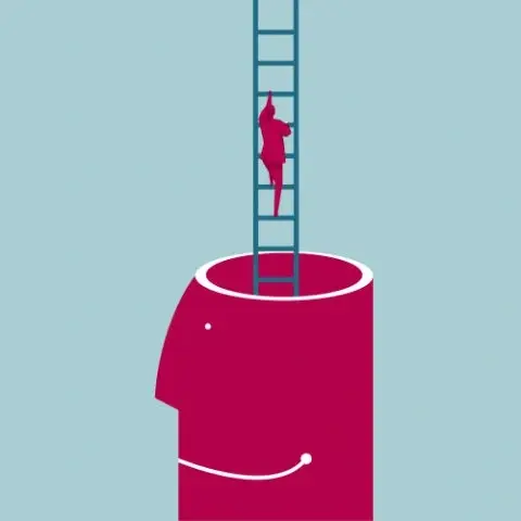 An illustration with someone climbing up a ladder.