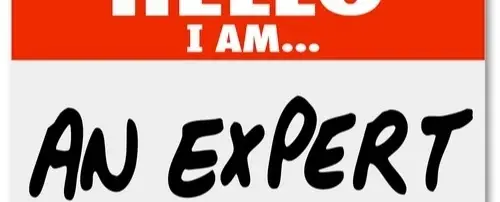 Name tag that says, "Hello, I am an expert."