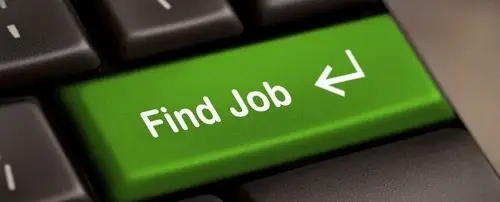 A keyboard with one green key that says 'Find Job'.