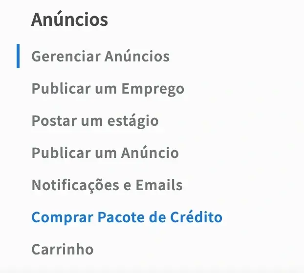 Screenshot mostrando onde o botão "Comprar Pacote de Crédito" aparece no painel de sua organização