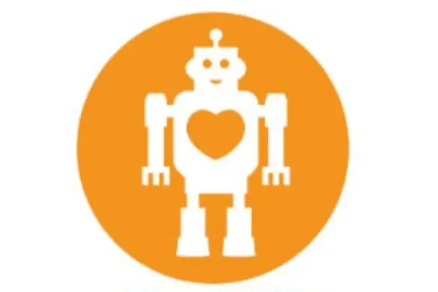 Imagen de un robot con un corazón y abajo la palabra Juguete