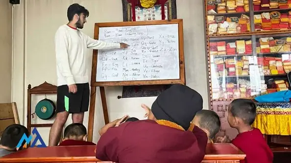 Teaching English Maths Science to Buddhist Monks in Monasteries