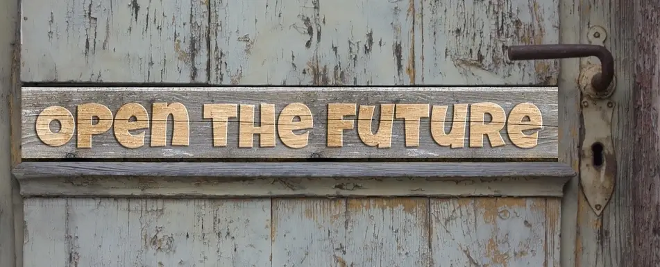 A door that says open the future on it.