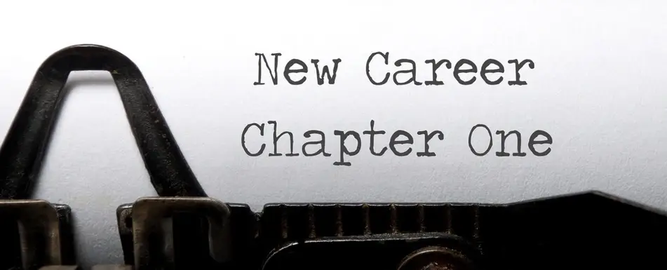A close up of a piece of paper that says, "New Career Chapter One."