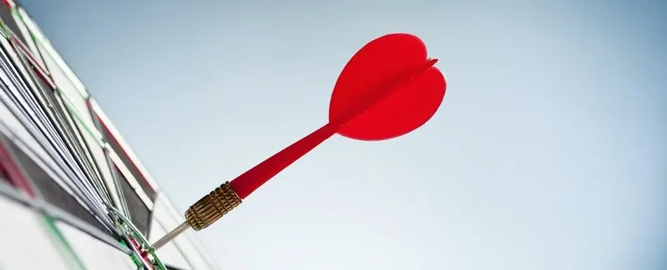A red dart on a dart board.