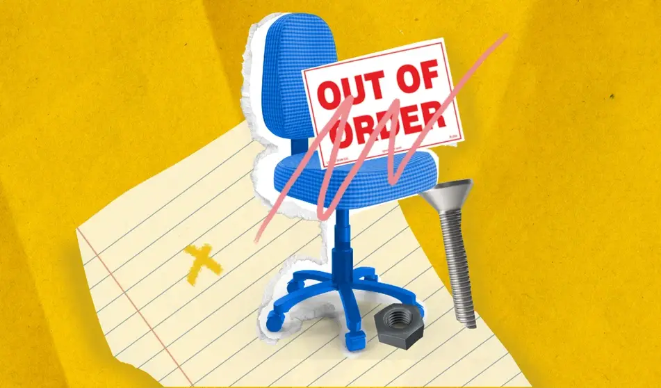 Ilustración de una silla con un letrero que dice "fuera de servicio".