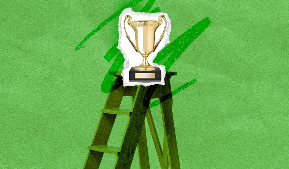 Ilustración de un trofeo sobre una escalera
