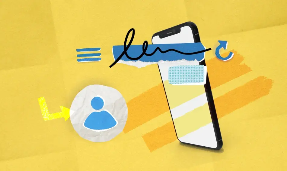 Ilustración de un celular y un ícono de persona