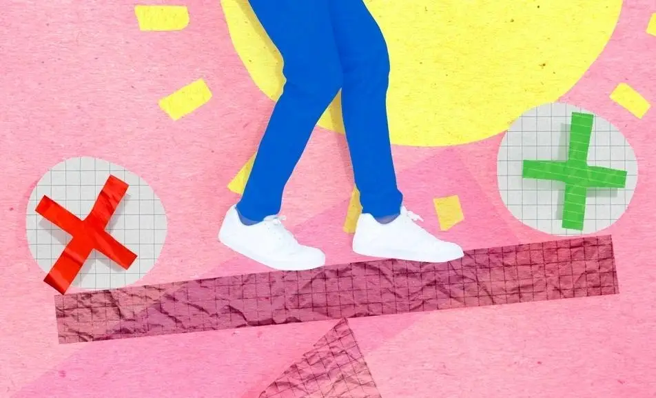 figura ilustra uma pessoa de jeans e tênis equilibrando num sobe e desce típico de praça pública
