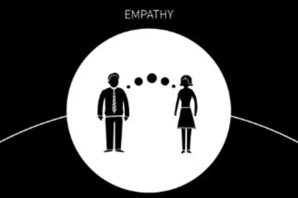 Una ilustración de un hombre y una mujer conectados por puntos y arriba la palabra Empatía.