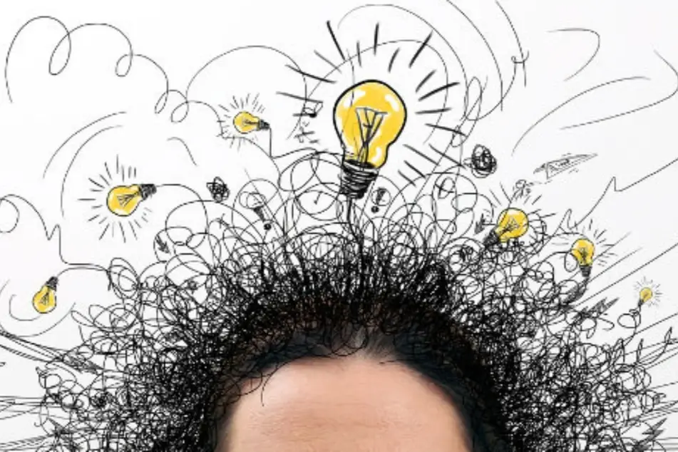 Un foto montaje de varias bombillas saliendo del pelo de una cabeza, simbolizando ideas