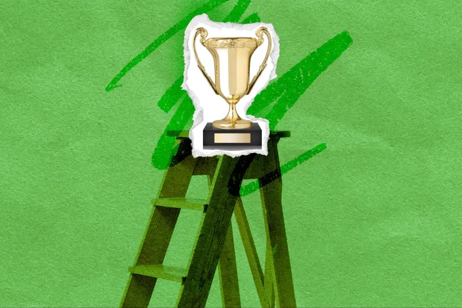 Illustration of a ladder with a trophy at the top.
