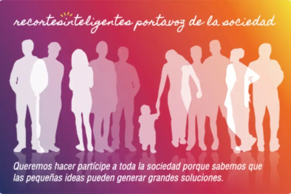 Un afiche con la silueta de varias personas y la frase 'recortes inteligentes portavoz de la sociedad'