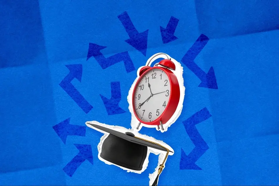 An Illustration of a graduation cap and an alarm clock.
