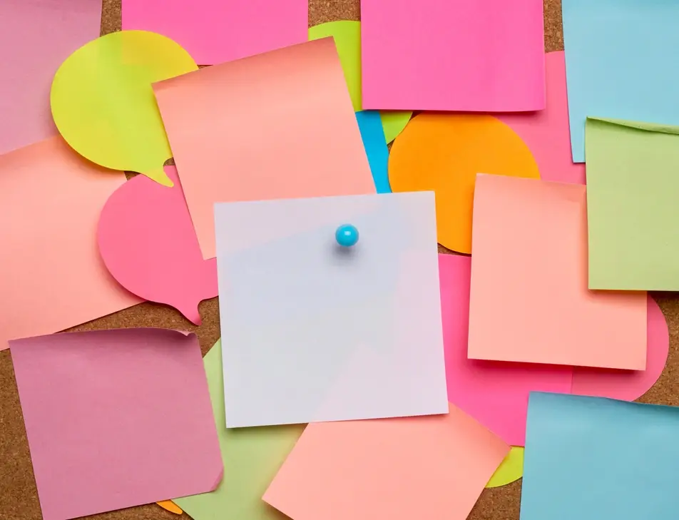 A photograph of colorful post-it notes.