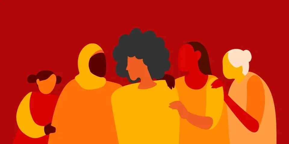 Illustration of women supporting an abused friend