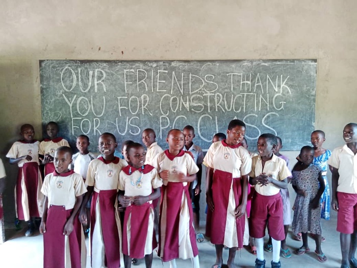 Because of your support, Primary six pupils have a class room.  That is where they are