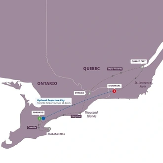 tourhub | Trafalgar | Best of Eastern Canada End Montreal | Tour Map