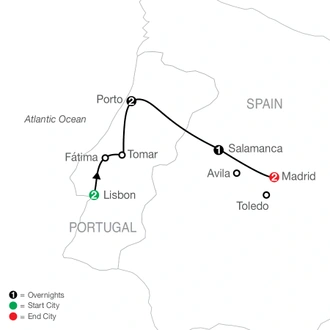 tourhub | Globus | Lisbon to Madrid Escape | Tour Map