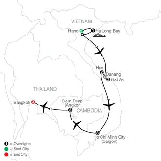 tourhub | Globus | Alluring Vietnam & the Temples of Angkor with Bangkok | Tour Map