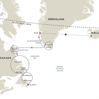 tourhub | HX Hurtigruten Expeditions | Greenland, Labrador and Newfoundland – Encounters at the Edge | Tour Map