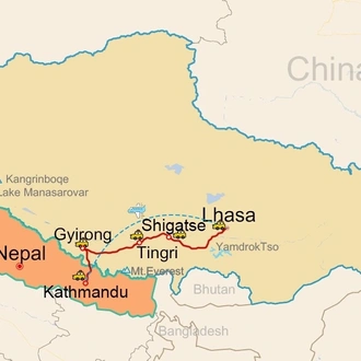 tourhub | Peregrine Treks and Tours | 14 Days Nepal and Tibet Tour | Tour Map