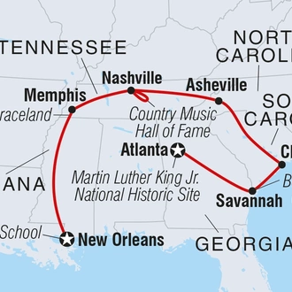 tourhub | Intrepid Travel | Best of the South: Atlanta to New Orleans  | Tour Map