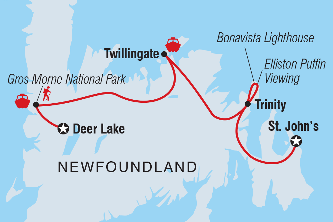 tourhub | Intrepid Travel | Newfoundland Adventure: Eastbound | SESR | Route Map