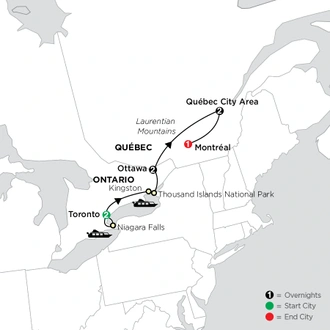 tourhub | Cosmos | Ontario & French Canada | Tour Map