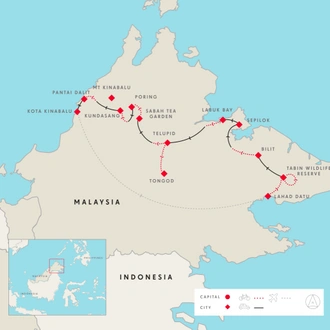 tourhub | SpiceRoads Cycling | Untamed Borneo | Tour Map