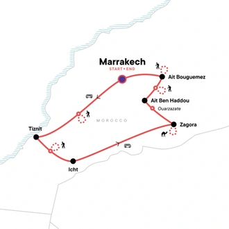 tourhub | G Adventures | Hiking Morocco: The High Atlas Mountains | Tour Map