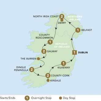 tourhub | Blue-Roads Touring | The Emerald Isle 2025 | Tour Map