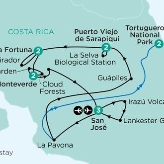tourhub | APT | Costa Rica’s Forests in the Clouds, Verdant Landscapes & Culture | Tour Map