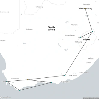 tourhub | Oasis Overland | Cape Town To Johannesburg (17 Days) South Africa & Lesotho | Tour Map