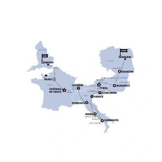 tourhub | Contiki | Warsaw to London Vistas | Summer | 2026 | Tour Map