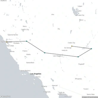 tourhub | Bindlestiff Tours | Private 7 Day National Parks Tour from Las Vegas to San Francisco via Grand Canyon with Camping | Tour Map