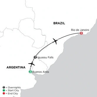 tourhub | Globus | Independent Buenos Aires City Stay with Iguassu Falls & Rio de Janeiro | Tour Map
