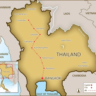 tourhub | SpiceRoads Cycling | Cycling Chiang Mai to Bangkok | Tour Map