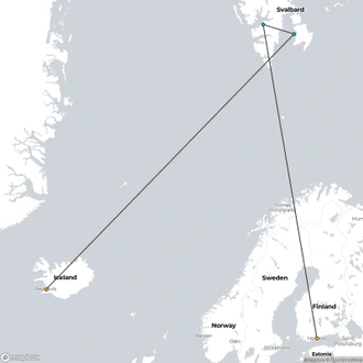 tourhub | Quark Expeditions | Three Arctic Islands: Iceland, Greenland, Spitsbergen | Tour Map