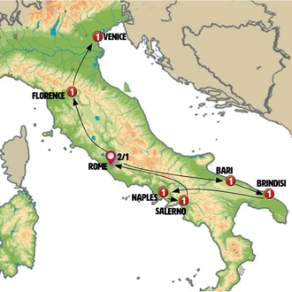 tourhub | Europamundo | Rome, Puglia and Campania With Northern Italy End Venice | Tour Map