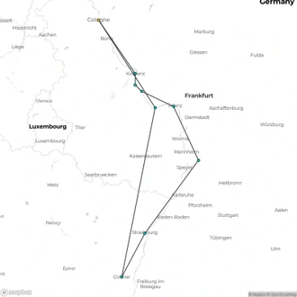 tourhub | Riviera Travel | Rhine, Strasbourg and Heidelberg River Cruise for solo travellers - MS Oscar Wilde | Tour Map