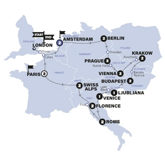 tourhub | Contiki | European Trail | Start London | Summer | 2024 | Tour Map