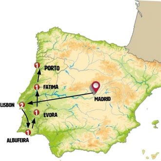 tourhub | Europamundo | Portugal Algarve, Lands of the Tagus  (end Porto) | Tour Map