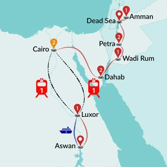 tourhub | Travel Talk Tours | Egypt & Jordan Discovered By Nile Cruise | Tour Map