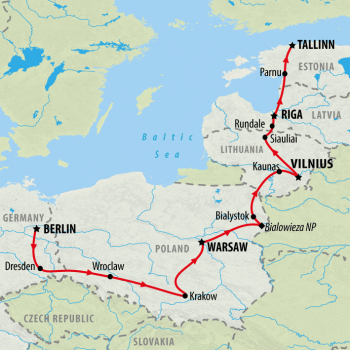 tourhub | On The Go Tours | Berlin to Baltics - 17 days | Tour Map