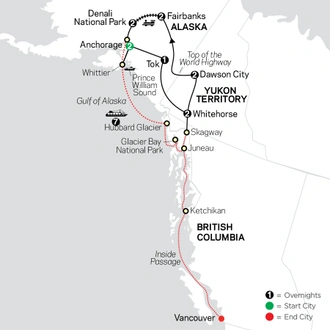 tourhub | Cosmos | Alaska & the Yukon with Alaska Cruise | Tour Map