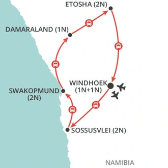 tourhub | Wendy Wu | Namibia Adventure  | Tour Map