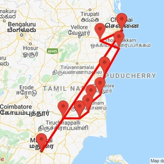 tourhub | Agora Voyages | South India Temples Tour | Tour Map